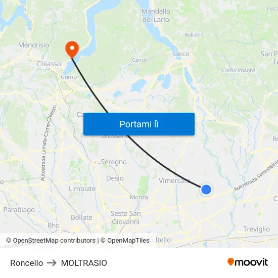 Roncello to MOLTRASIO map