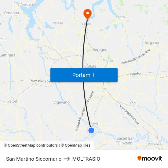 San Martino Siccomario to MOLTRASIO map