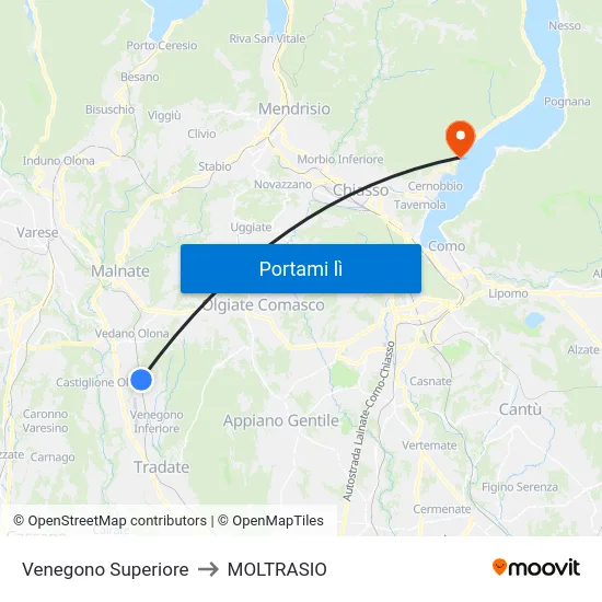 Venegono Superiore to MOLTRASIO map