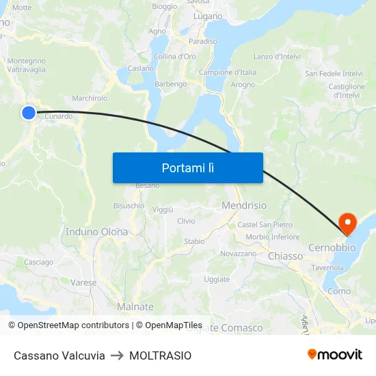 Cassano Valcuvia to MOLTRASIO map