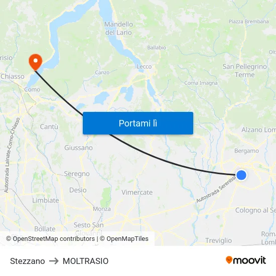 Stezzano to MOLTRASIO map