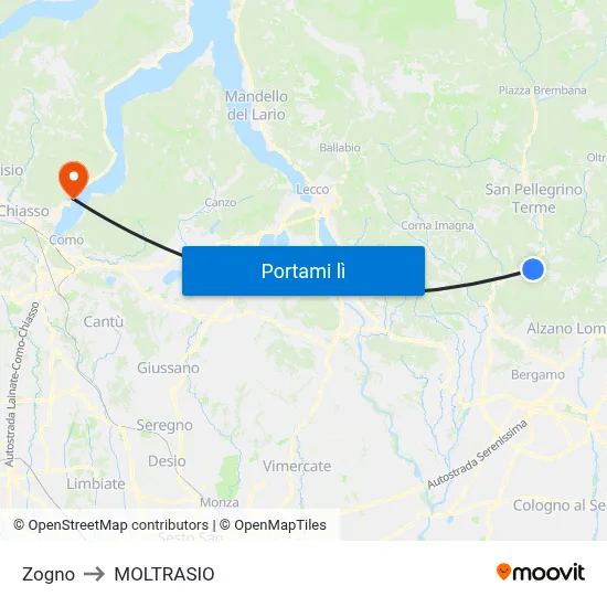 Zogno to MOLTRASIO map