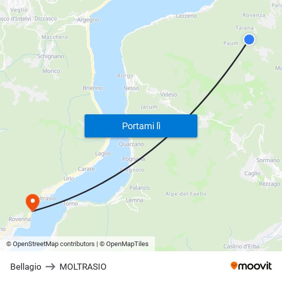 Bellagio to MOLTRASIO map