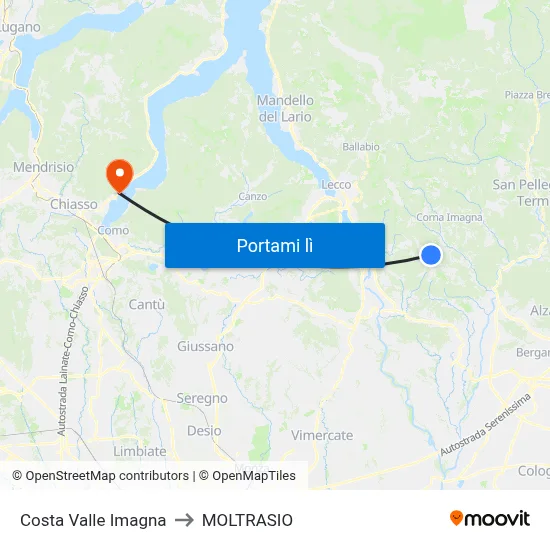 Costa Valle Imagna to MOLTRASIO map