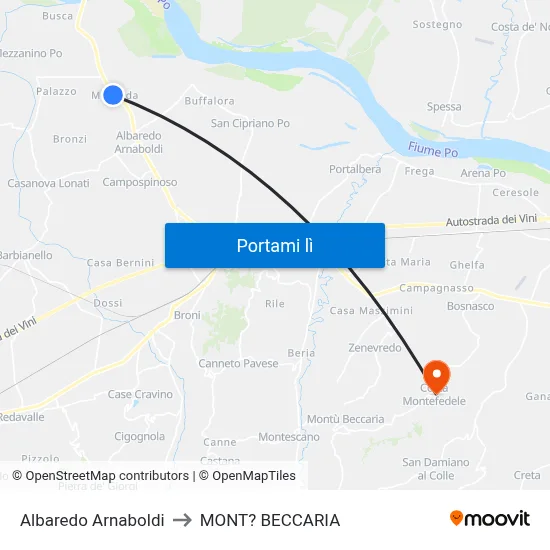 Albaredo Arnaboldi to MONT? BECCARIA map