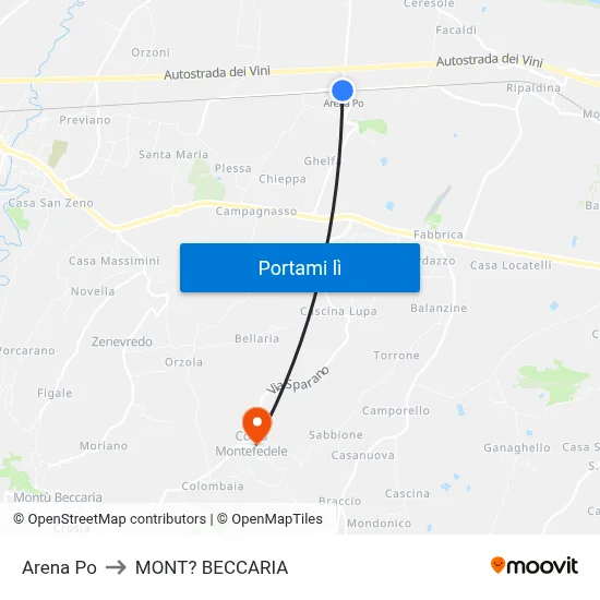 Arena Po to MONT? BECCARIA map