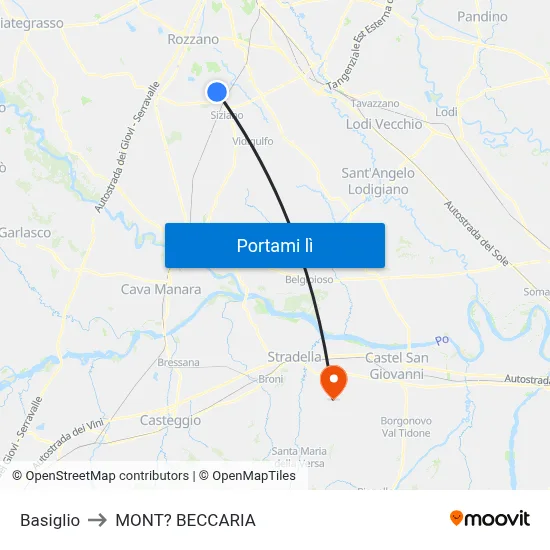 Basiglio to MONT? BECCARIA map