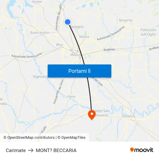 Carimate to MONT? BECCARIA map