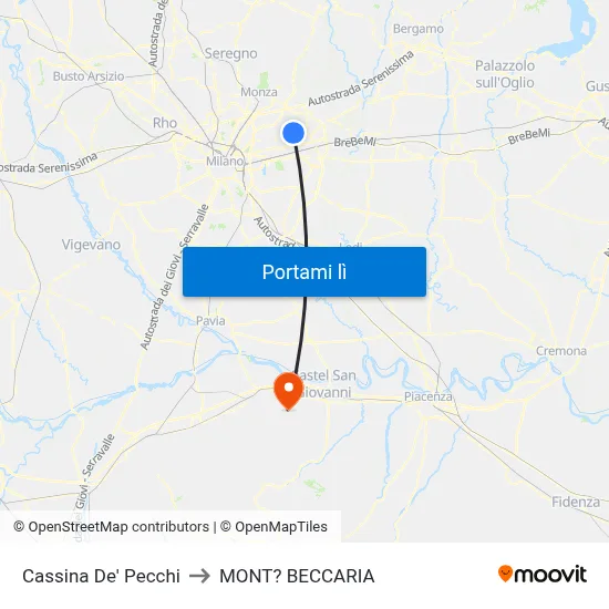 Cassina De' Pecchi to MONT? BECCARIA map