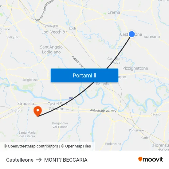 Castelleone to MONT? BECCARIA map