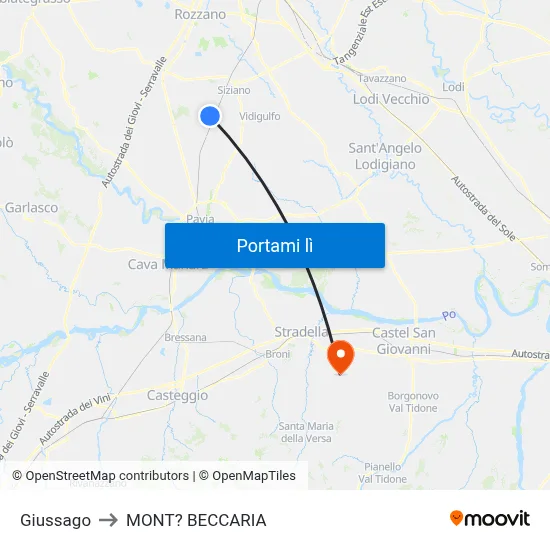 Giussago to MONT? BECCARIA map