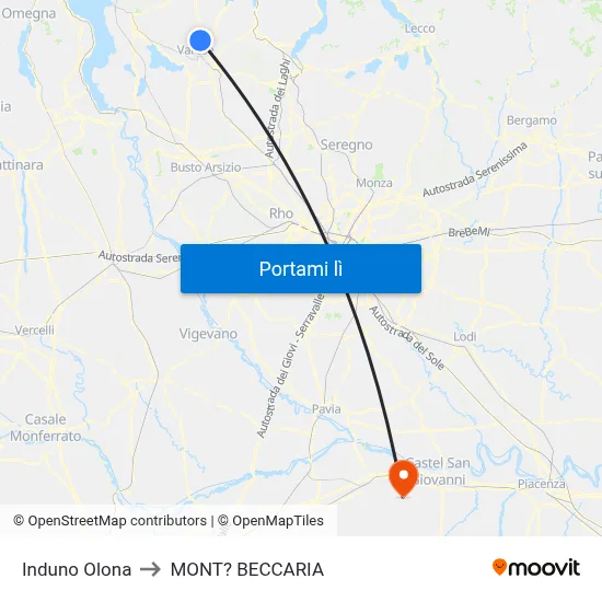 Induno Olona to MONT? BECCARIA map