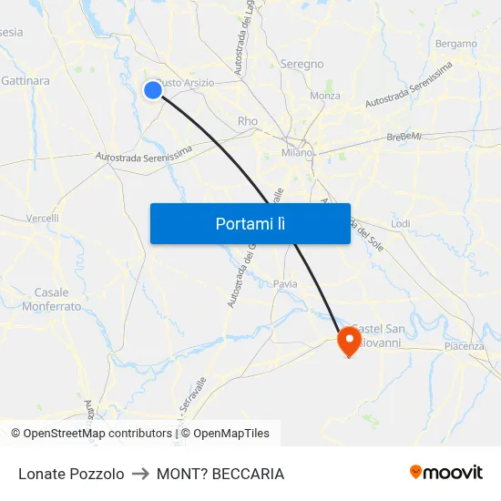 Lonate Pozzolo to MONT? BECCARIA map