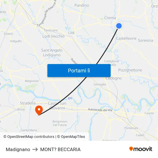 Madignano to MONT? BECCARIA map
