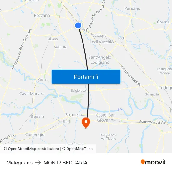 Melegnano to MONT? BECCARIA map