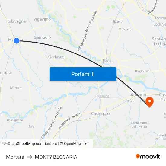 Mortara to MONT? BECCARIA map