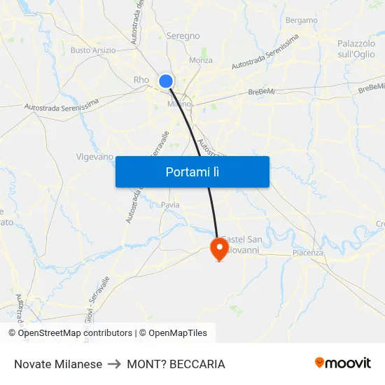 Novate Milanese to MONT? BECCARIA map