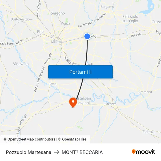 Pozzuolo Martesana to MONT? BECCARIA map