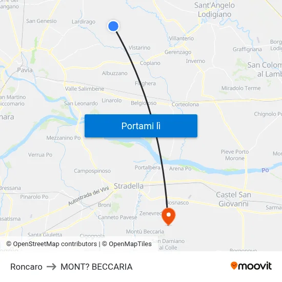 Roncaro to MONT? BECCARIA map