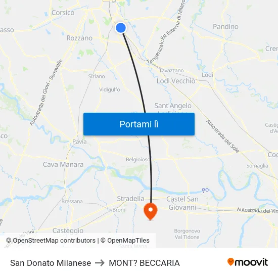San Donato Milanese to MONT? BECCARIA map
