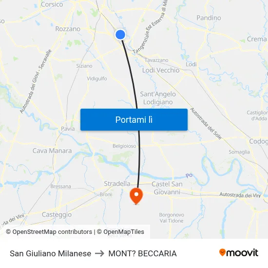 San Giuliano Milanese to MONT? BECCARIA map
