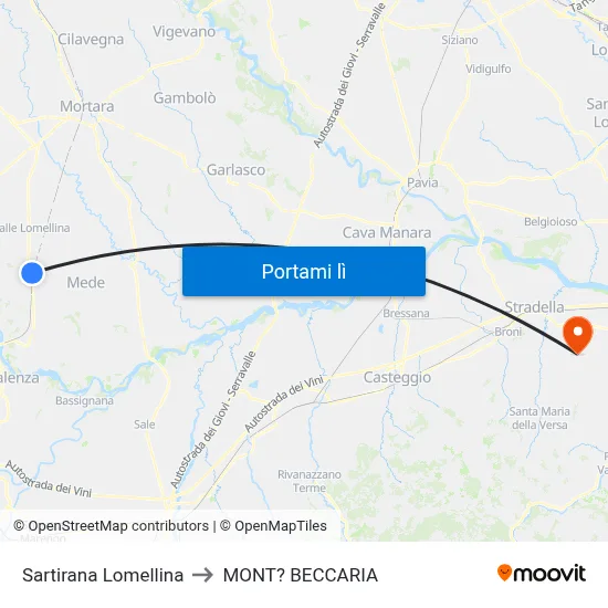 Sartirana Lomellina to MONT? BECCARIA map