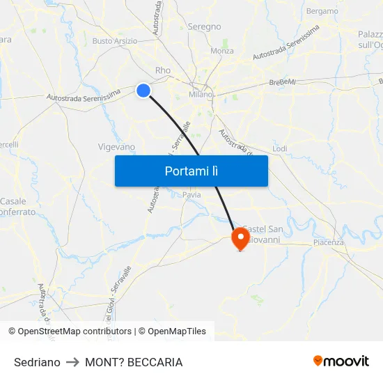Sedriano to MONT? BECCARIA map