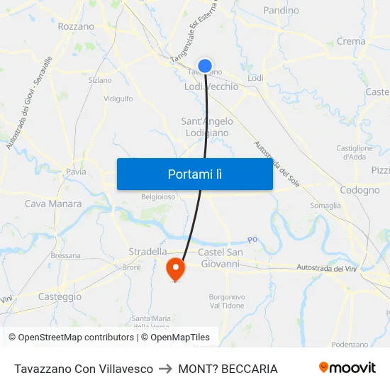 Tavazzano Con Villavesco to MONT? BECCARIA map