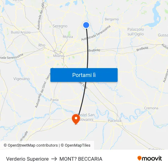 Verderio Superiore to MONT? BECCARIA map