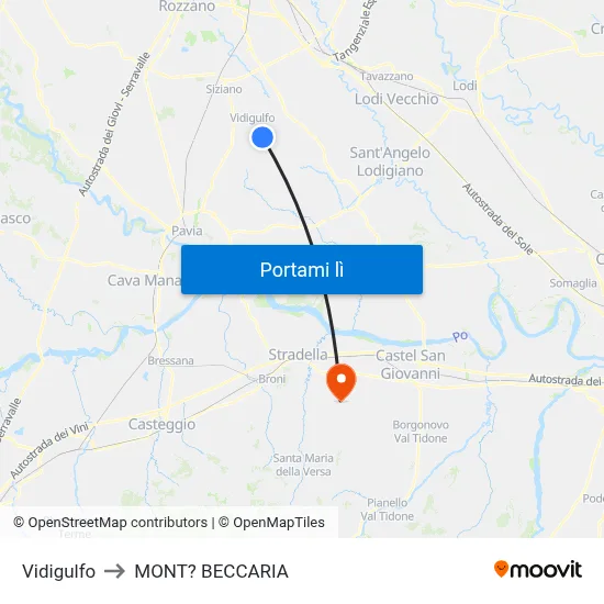 Vidigulfo to MONT? BECCARIA map