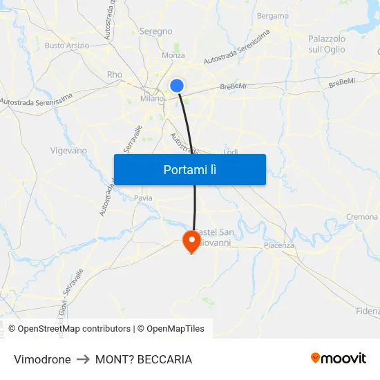 Vimodrone to MONT? BECCARIA map