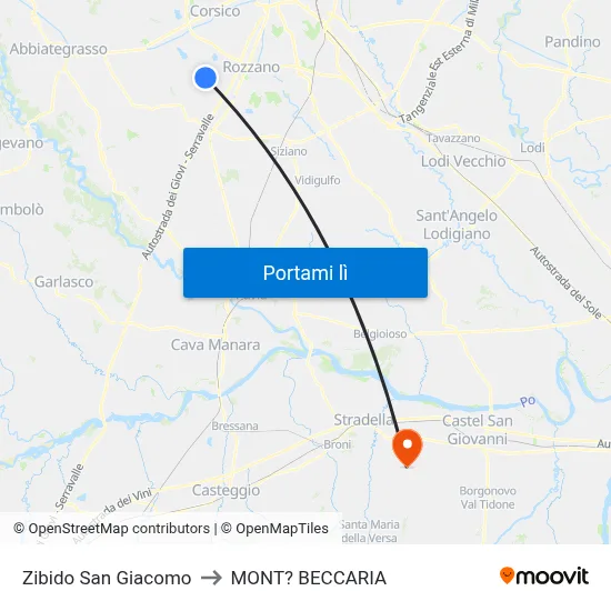 Zibido San Giacomo to MONT? BECCARIA map