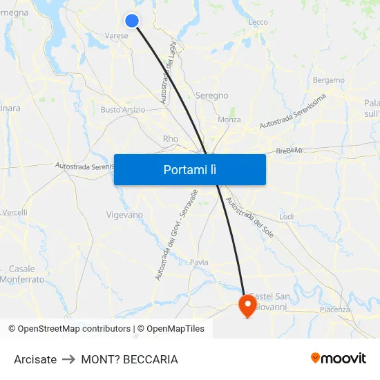 Arcisate to MONT? BECCARIA map