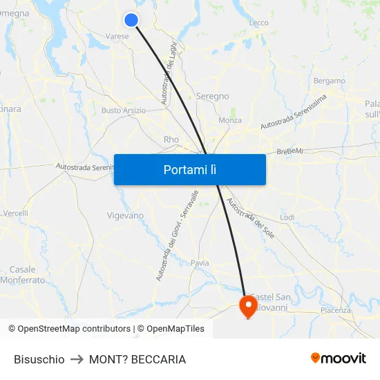 Bisuschio to MONT? BECCARIA map