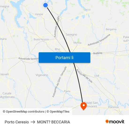 Porto Ceresio to MONT? BECCARIA map