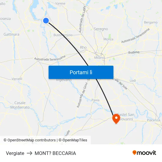 Vergiate to MONT? BECCARIA map