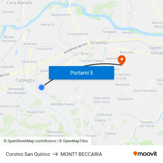 Corvino San Quirico to MONT? BECCARIA map