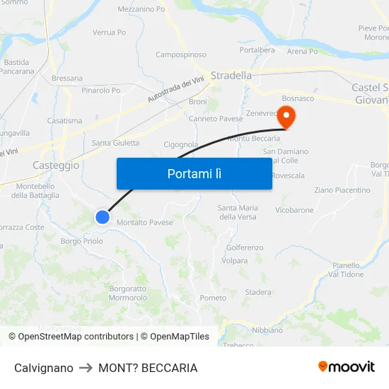 Calvignano to MONT? BECCARIA map