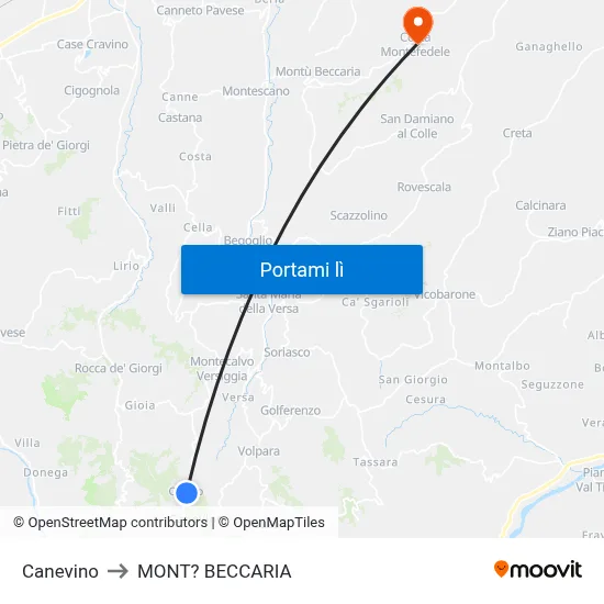 Canevino to MONT? BECCARIA map