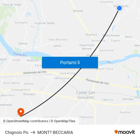 Chignolo Po to MONT? BECCARIA map