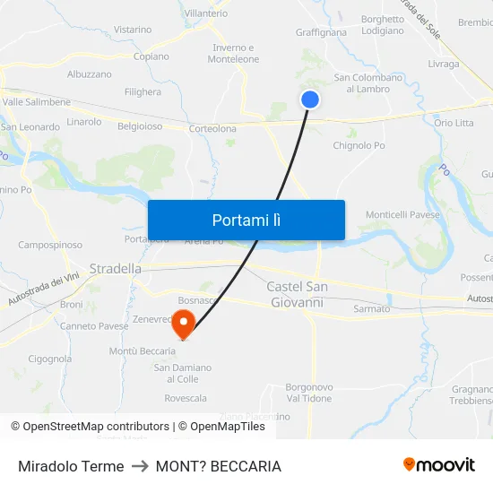 Miradolo Terme to MONT? BECCARIA map