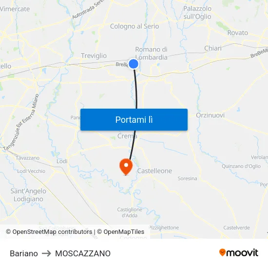 Bariano to MOSCAZZANO map