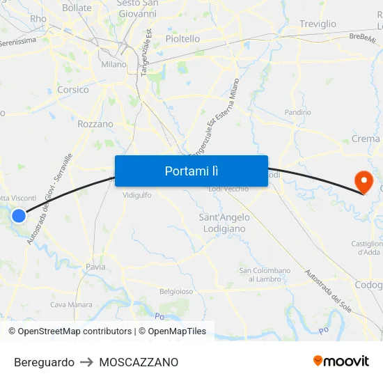 Bereguardo to MOSCAZZANO map