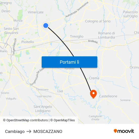 Cambiago to MOSCAZZANO map