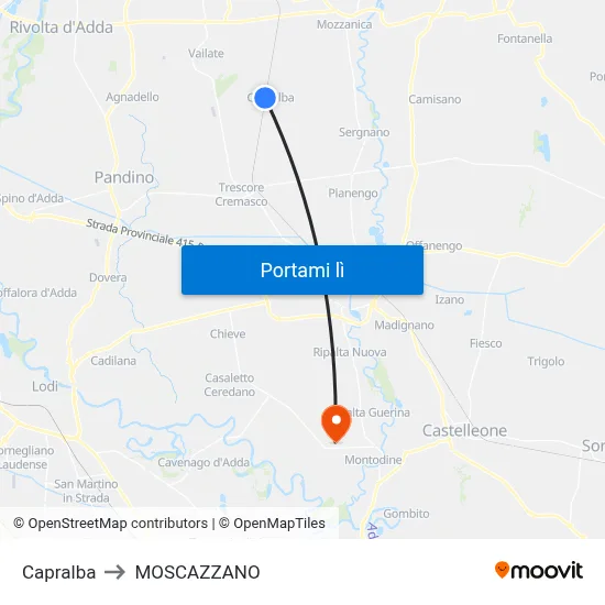 Capralba to MOSCAZZANO map