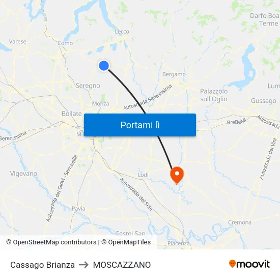 Cassago Brianza to MOSCAZZANO map