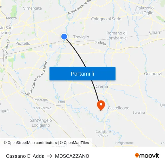 Cassano D' Adda to MOSCAZZANO map