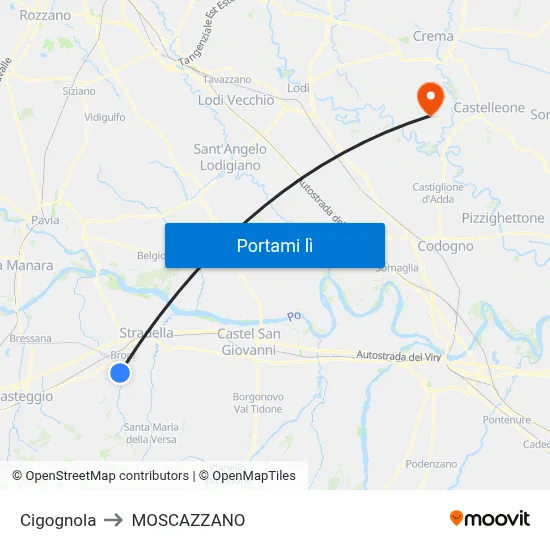 Cigognola to MOSCAZZANO map