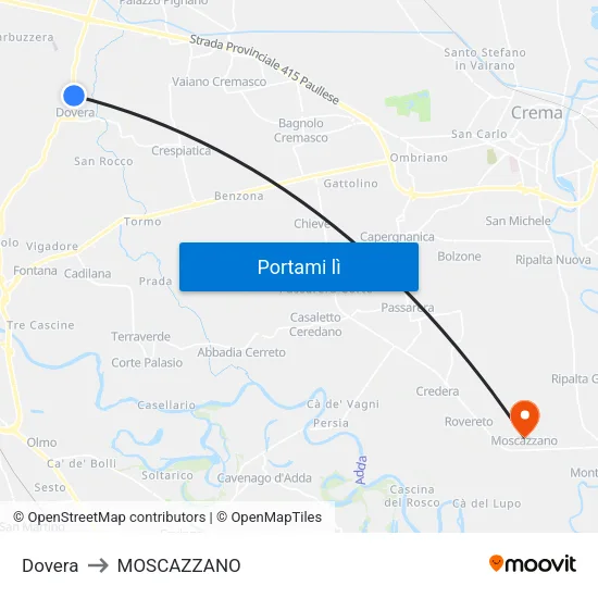 Dovera to MOSCAZZANO map
