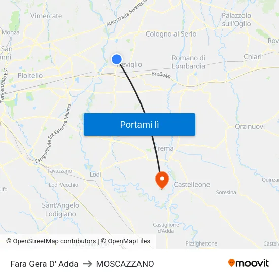 Fara Gera D' Adda to MOSCAZZANO map